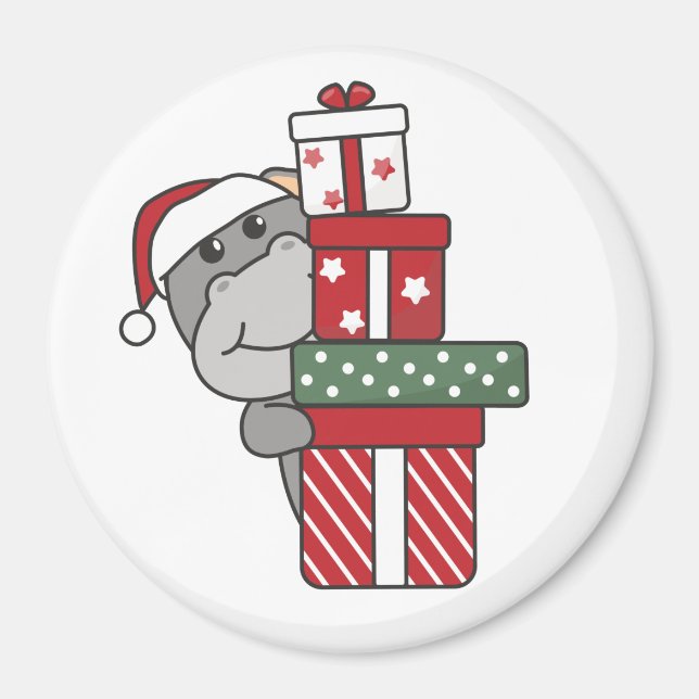 Hippo Christmas Gift Winter Animals Hippos Magnet (Front)
