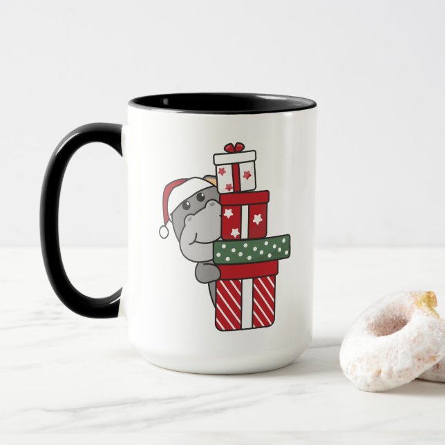 Hippo Christmas Gift Winter Animals Hippos Mug (With Donut)