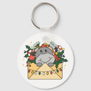 Hippo Christmas Letter Winter Animals Hippos Keych Key Ring