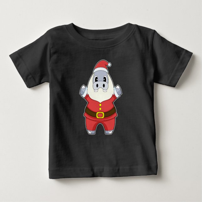 Hippo Christmas Santa Claus Baby T-Shirt (Front)