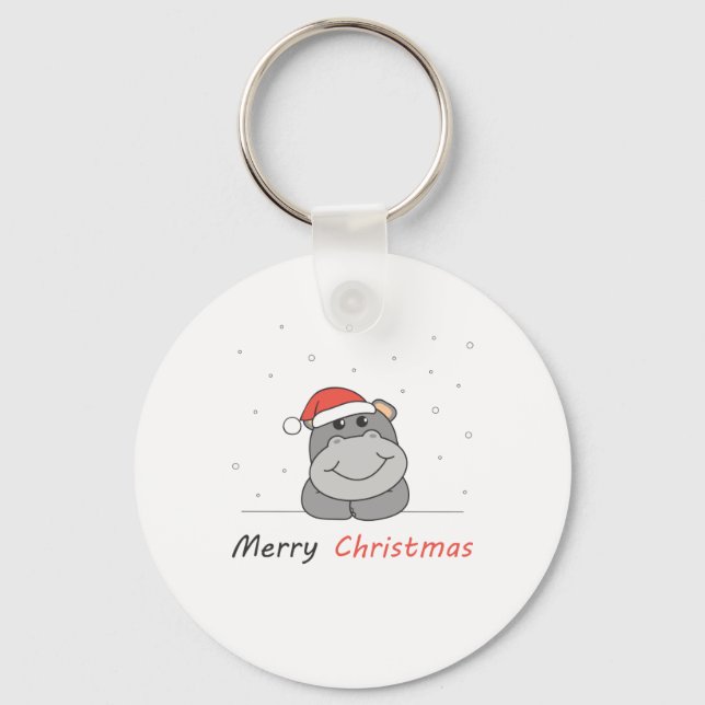 Hippo Christmas Snow Winter Animals Hippos Key Ring (Front)