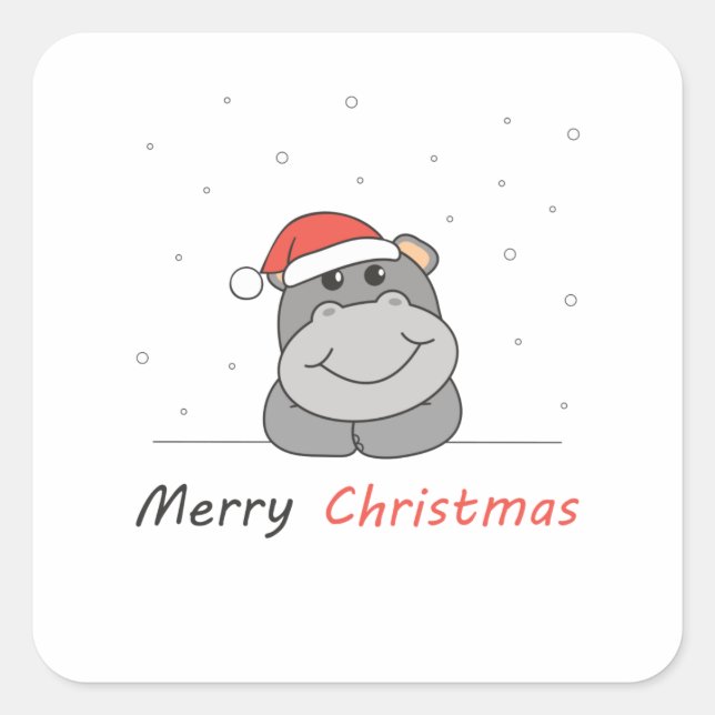 Hippo Christmas Snow Winter Animals Hippos Square Sticker (Front)
