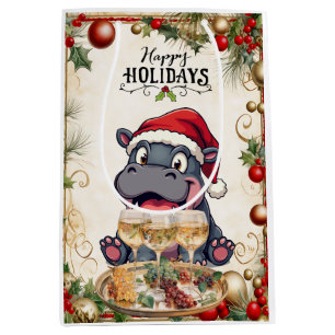 Hippo Christmas Themed for Animal Lovers Medium Gift Bag