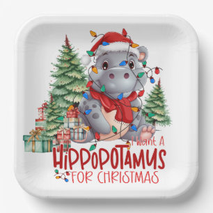 Hippo Christmas Themed for Animal Lovers Paper Plate