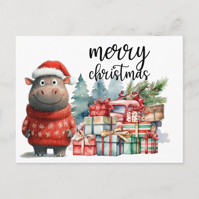 Hippo Christmas Themed for Animal Lovers Postcard (Front)