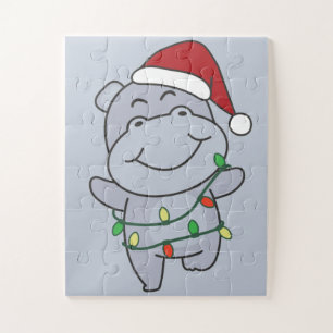 Hippo Christmas Winter Animals Hippos Jigsaw Puzzl Puzzle