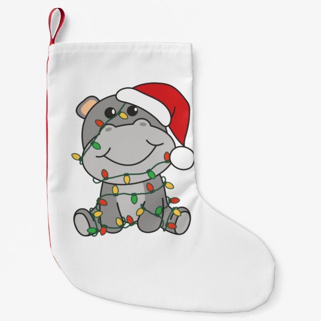 Hippo Christmas Winter Animals Hippos Small Christmas Stocking (Front)