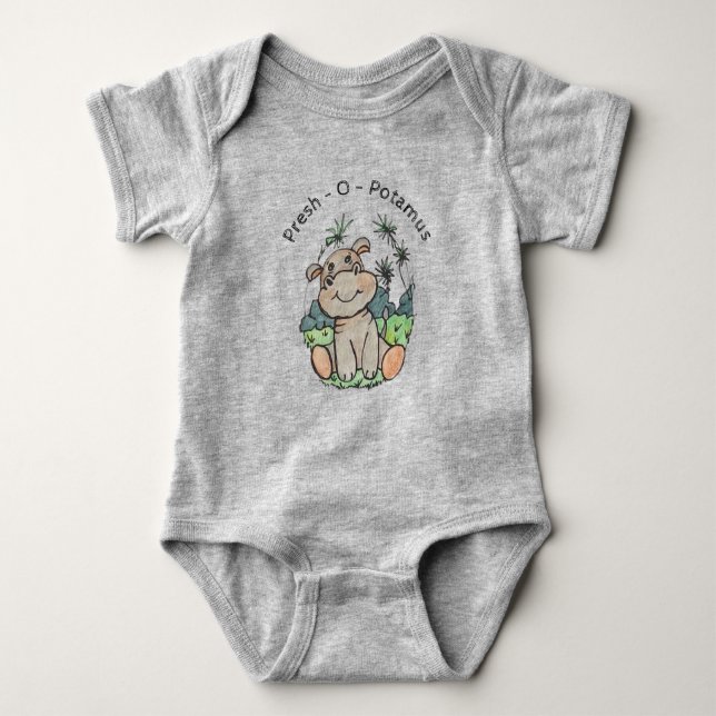 Hippo Cute Animals One Piece Baby Bodysuit (Front)