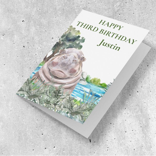 Hippo Cutie Birthday Safari Hippopotamus  Card (Creator Uploaded)