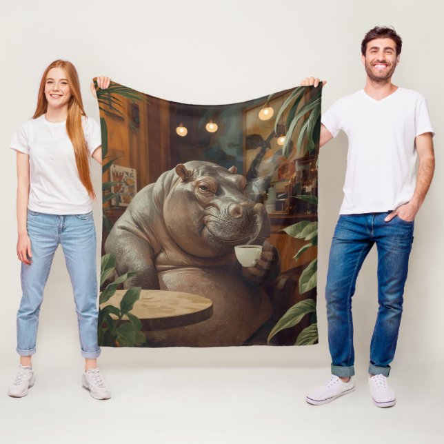 Hippo drinks coffee. Surreal style Fleece Blanket (In Situ)