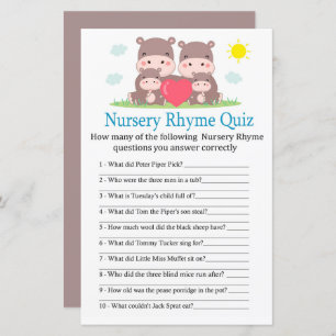 Hippo family Nursery Rhyme Quiz baby shower game