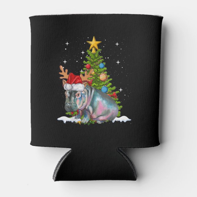 Hippo Fiona Christmas Tree Hippopotamus Can Cooler (Front)
