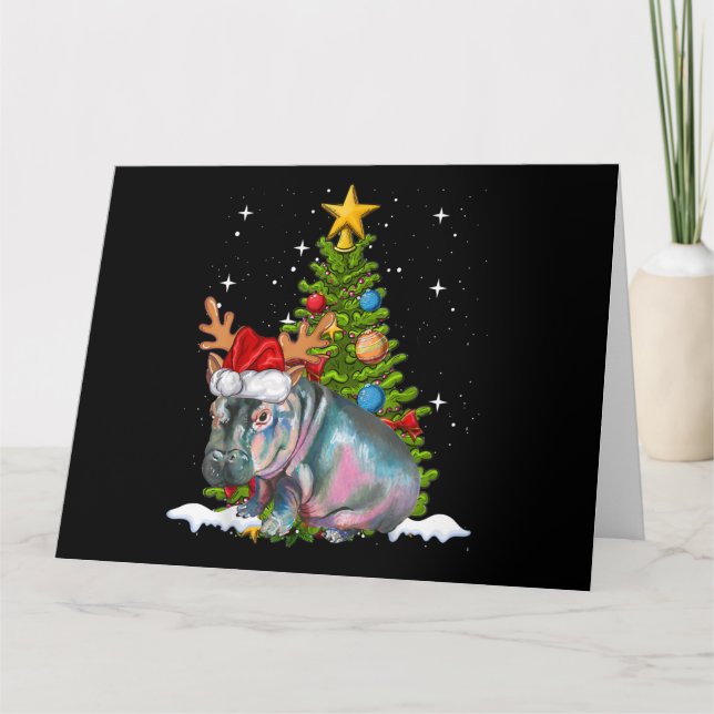 Hippo Fiona Christmas Tree Hippopotamus Card (Front)
