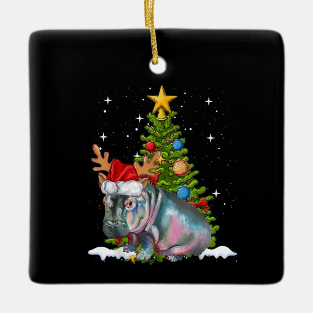 Hippo Fiona Christmas Tree Hippopotamus Ceramic Ornament (Front)
