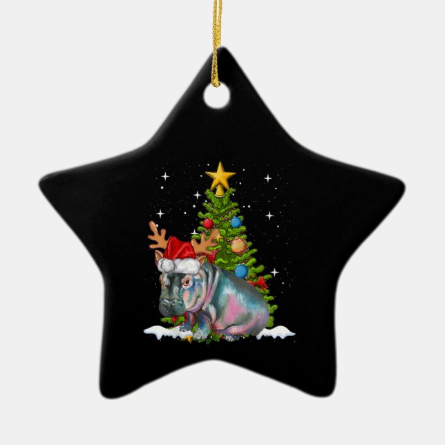 Hippo Fiona Christmas Tree Hippopotamus Ceramic Tree Decoration (Front)