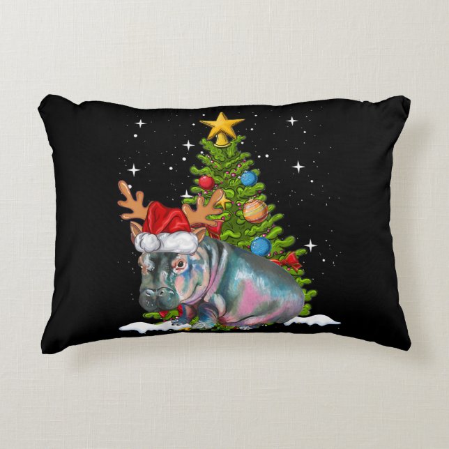 Hippo Fiona Christmas Tree Hippopotamus Decorative Cushion (Front)