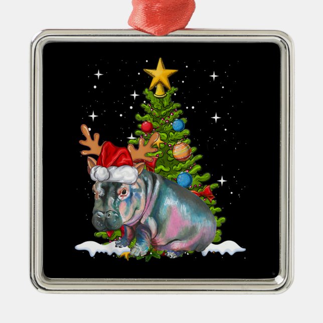 Hippo Fiona Christmas Tree Hippopotamus Metal Tree Decoration (Front)