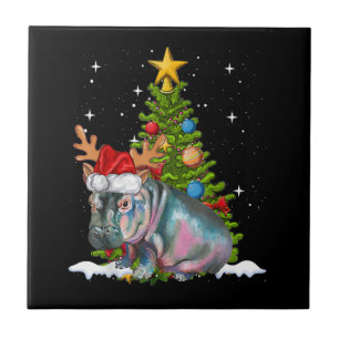 Hippo Fiona Christmas Tree Hippopotamus Tile