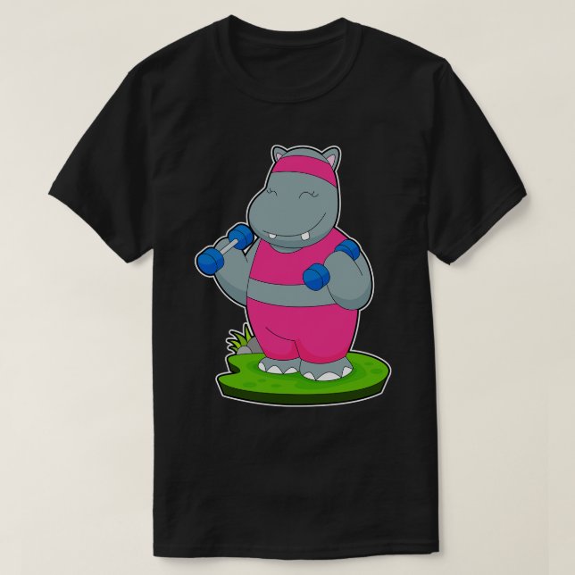 Hippo Fitness Dumbbells T-Shirt (Design Front)