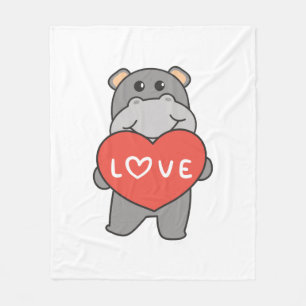 Hippo For Valentine's Day Cute Animals With Hearts Fleece Blanket