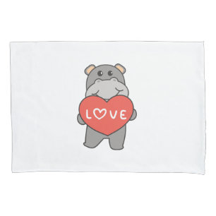 Hippo For Valentine's Day Cute Animals With Hearts Pillowcase