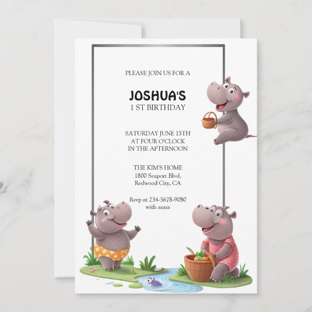 Hippo Fun Scene Invitation (Front)