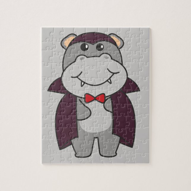 Hippo Halloween Cute Devil Vampire Costume Jigsaw  Puzzle (Vertical)