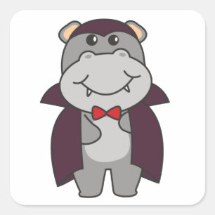 Hippo Halloween Cute Devil Vampire Costume Square Sticker