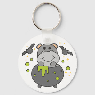 Hippo Happy Halloween Cauldron Bat Keychain