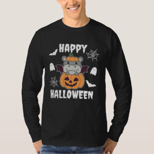 Hippo Happy Halloween Pumpkin Bat Hippos Halloween T-Shirt