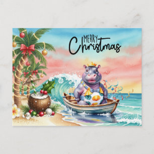 Hippo Hawaii Christmas Greeting Holiday Postcard