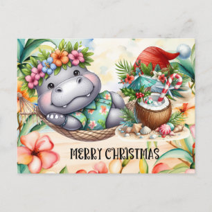 Hippo Hawaii Christmas Greeting  Holiday Postcard