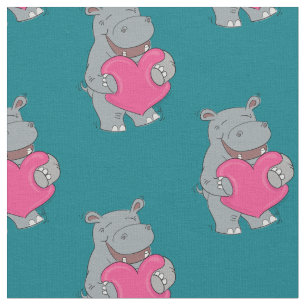 Hippo Hugs Cute Hippopotamus Fabric