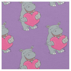 Hippo Hugs Cute Hippopotamus Fabric