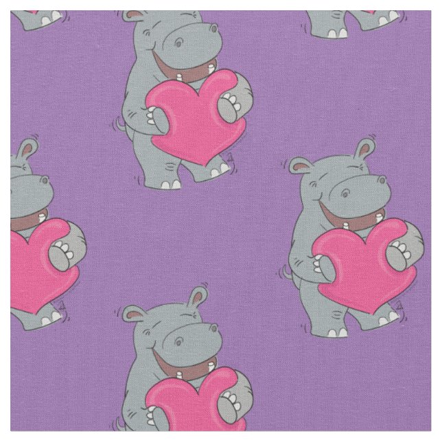 Hippo Hugs Cute Hippopotamus Fabric (Close Up)