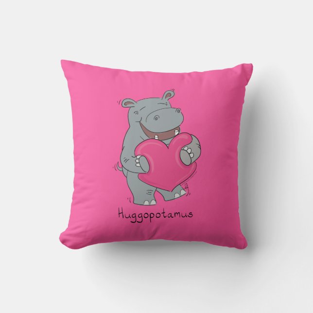 Hippo Hugs Cute Kids Hippopotamus Cushion (Front)
