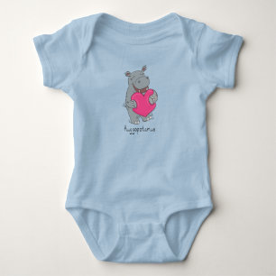 Hippo Hugs Valentine’s Day Baby Bodysuit Blue