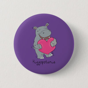 Hippo Hugs Valentine’s Day Button Pin