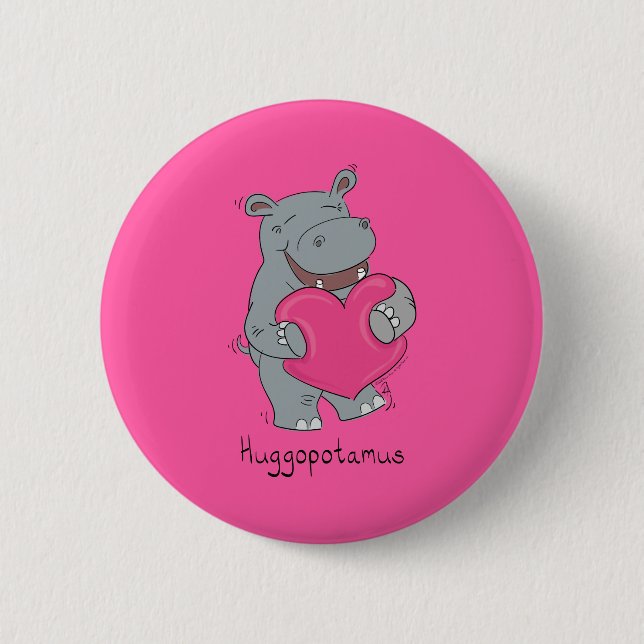Hippo Hugs Valentine’s Day Button Pin (Front)