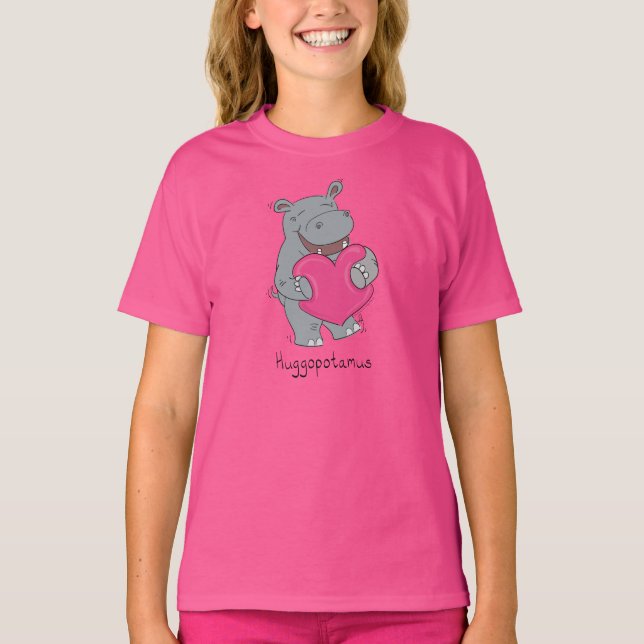 Hippo Hugs Valentine’s Day Girl's Kid's T-Shirt (Front)