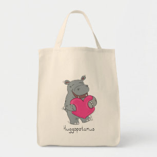 Hippo Hugs Valentine’s Day Grocery Tote Bag