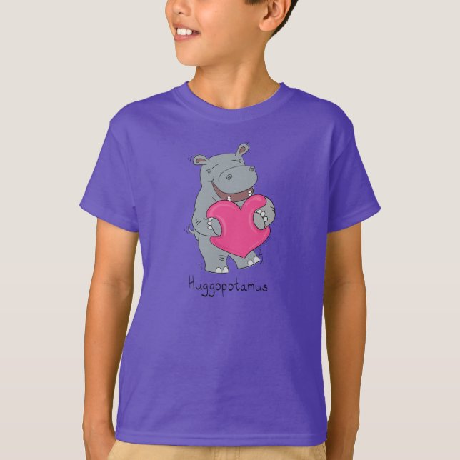 Hippo Hugs Valentine’s Day Kid's Girl's T-shirt (Front)