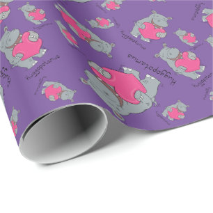 Hippo Hugs Valentine’s Day Wrapping Paper