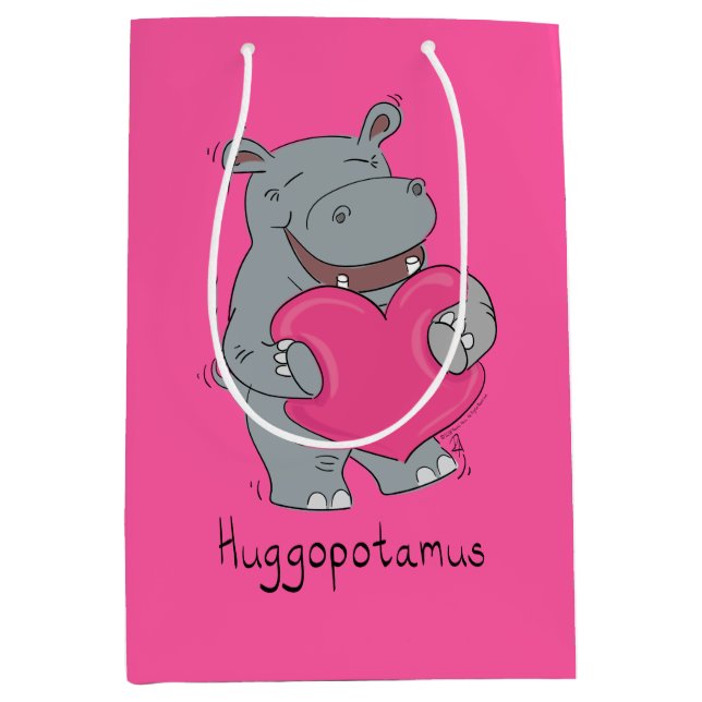 Hippo Hugs Valentine's Day Medium Gift Bag (Front)