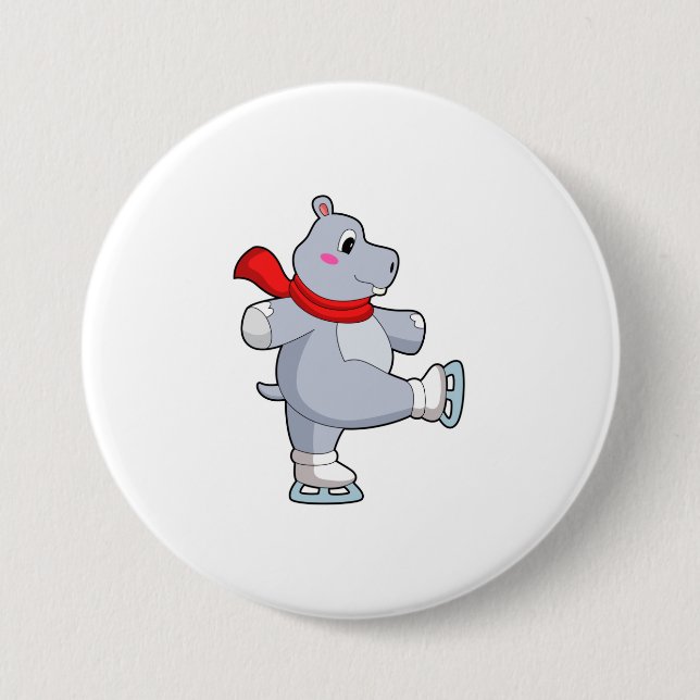 Hippo Ice skating Ice skates 7.5 Cm Round Badge (Front)