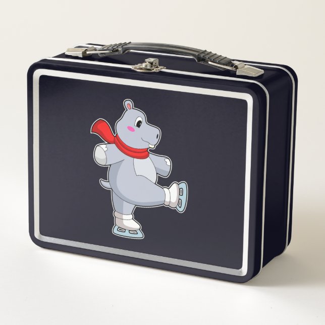 Hippo Ice skating Ice skates Metal Lunch Box (Front)