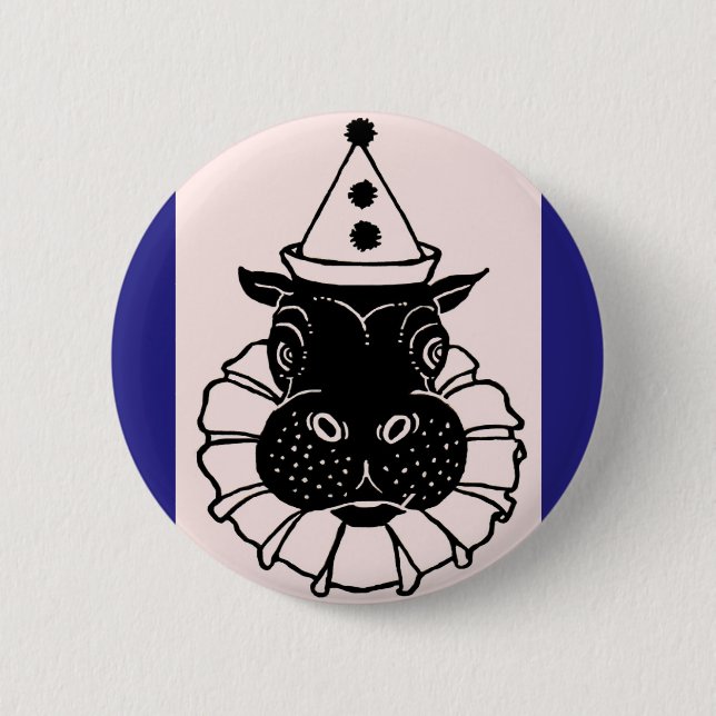 hippo in a party hat 6 cm round badge (Front)