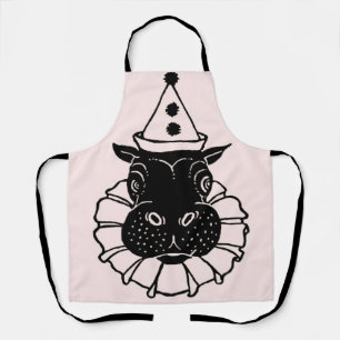 hippo in a party hat print apron