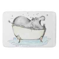 Hippo in Bath Fun Illustration Watercolor