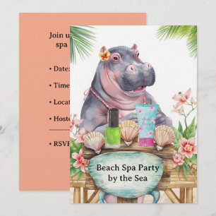 Hippo in Bikini Manicure Coastal Beauty beach spa Invitation
